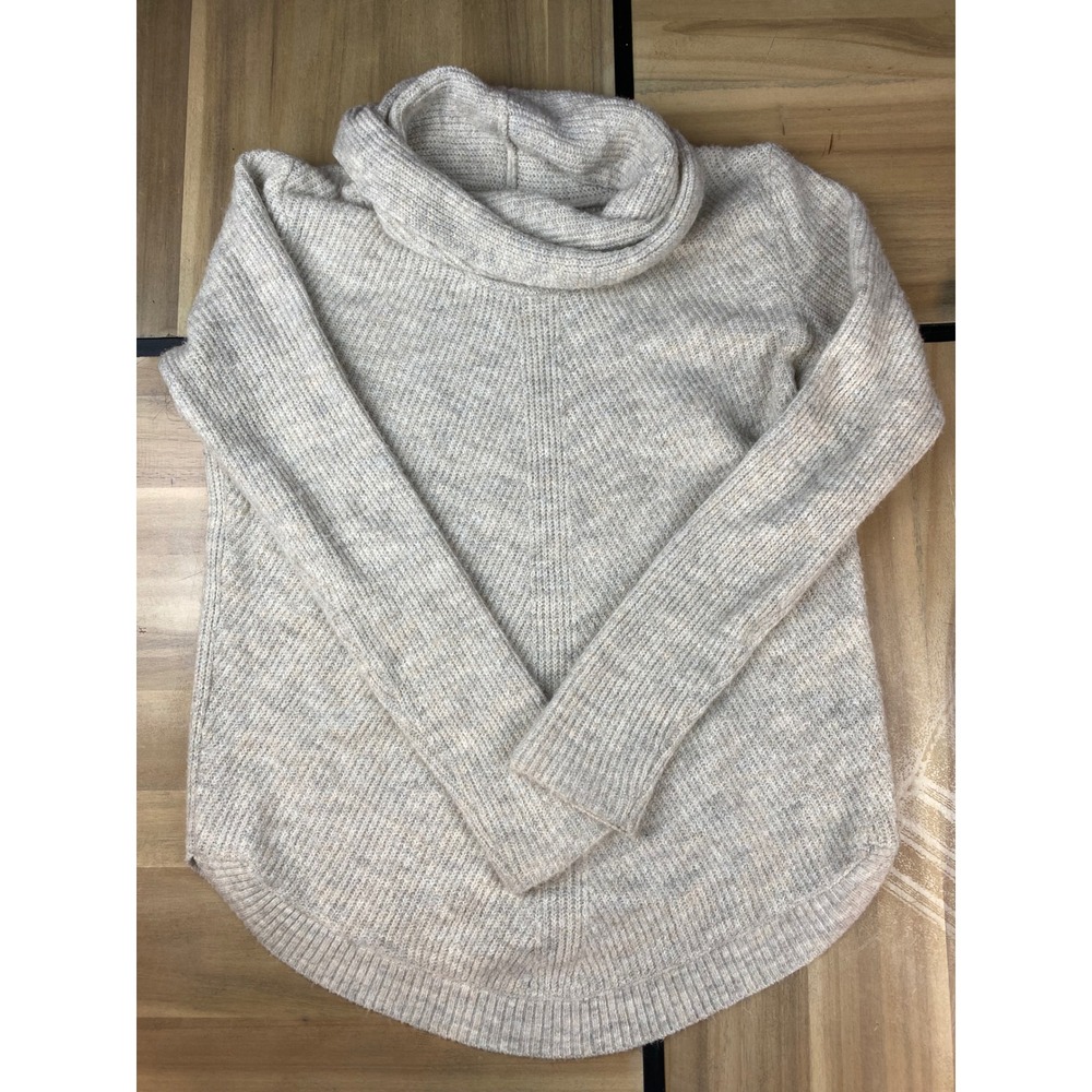 Tahari Womens Cowl‎ Neck Sweater Oatmeal Heather Knit Curved Hem Beige Medium